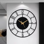 AUROMIN ; THE ART OF INGENUITY Stylish Metal Analog Wall Clock For Living Room,Bedroom,Office,Kitchen,Home And Hall|Antique Fancy Big Size Modern Wall Watch For Home Decor (Style 1,40 Cm),Black