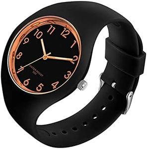 Forrader Sport Montre analogiques avec Bracelet en Silicone Grand Cadran étanche Mode décontractée Simple Quartz pour Femmes Filles, Noir/Or Rose., Sangle