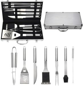 EZONEDEAL BBQ Grill Tools Set with Premium Aluminum Case - 10 Heavy Duty Stainless Steel Professional-Quality Grill Utensils/Barbecue Tools for Complete Outdoor Grilling | in a Portable Case