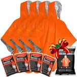 aZengear Emergency Survival Poncho (4pc) Thermal Mylar Foil Coating Blanket for Heat Retention and Rain | Reversible with Hood | Waterproof, Windproof, Portable, Hands-Free, Outdoor Kit