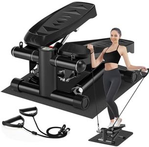 Steppers for Exercise at Home, Adjustable Pedal Height Mini Stepper with Resistance Bands, Stair Stepper with 330lbs Loading Capacity, Portable Exercise Equipment Comes with Stepper Mat