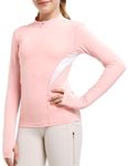 FitsT4 Sports Girls Long Sleeves Shirts Thumbhole English Horse Riding Shirt UPF50 Quick Dry Kids Equestrain Half Zip Jacket Pink X-Small