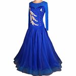 YC WELL Women Modern Dance Standard Ballroom Dance Competition Dresses Rhinestone Dancing Costumes Expansion Skirt for Women Tango Waltz Dresses(Blue,XL)