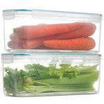 Komax Biokips Fridge Storage Containers with Dripping Tray (118 oz) | 2-Pack Vegetable and Fruit Produce Saver | Fridge Containers with Airtight Lids for Meat, Cheese and Fish