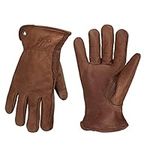 OLSON DEEPAK Cowhide Leather Gloves for Men&Women,Brown Moterbike Leather Gloves,Thorn Proof Garden Work Gloves,Outdoor Camping leather gloves (Medium, Retro Brown)