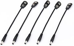 Musiclily Pro 9V Battery Clip Converter Power Cable Snap Connector 2.1mm 5.5mm Plug for Guitar Effect Pedals (Set of 5)