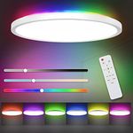 CheDux RGB Dimmable Led Flush Mount Ceiling Light with Remote, 12Inch 24W High Bright 3200lm, RGB Backlight Round Close to Ceiling Lamp Modern Ultra-Thin 3000-6500K for Bedroom Living Room