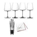 Riedel Winewings Tasting Wine Glass Set (4-Pack) Bundle with Wine Pourer and Large Microfiber Polishing Cloth (3 Items)