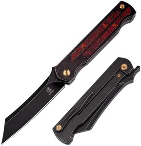 KATSU Camping Pocket Folding Japanese Knife, CPM S35VN Blade, Black Stonewashed Titanium Handle With Mars Valley Fat Carbon Fiber Inlay