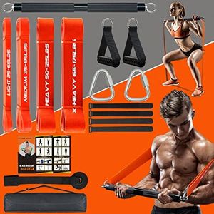 DASKING 500LBS Extra Heavy Home Gym Resistance Band Bar Set with 4 Levels Stackable Resistance Bands, Portable Full Body Workout Equipment Exercise Bar Kit,Workout Guide Included (Black)