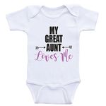 Heart Co Designs Great Aunt Baby Shirts My Great Aunt Loves Me Baby Onesies by (3mo-Short Sleeve, Purple Text)