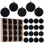 Artmag 16 Pcs Velvet Christmas Balls Hanging Ornaments Set, Shatterproof Plastic Flocked Christmas Tree Balls Xmas Decorations Festival Holiday Party Decor (Black,2.36 Inch)