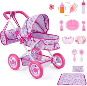 BABESIDE Baby Doll Stroller, Feeding & Bedtime Play Set for 12 Inch Dolls
