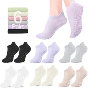 6 Pairs Pilates Yoga Grip Socks for Women With Breathable Mesh - H HOME-MART Anti-Slip Socks with Toe Grips for Hospital, Dance, Barre, Barefoot Workouts & Ballet