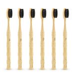 Bamboo Toothbrush, Vegan Natural ECO Friendly Wood Toothbrushes, Biodegradable Organic Charcoal Tooth Brush, Pack of 6