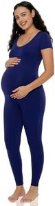 POSHDIVAH Women's Maternity Jumpsuit Romper Leggings Pregnancy Short Sleeve T Shirts Bodycon Bodysuit Shapewear Navy Blue X-Large