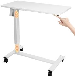 TOPSKY Electric Height Adjustable Overbed Bedside Table with Wheels for Home Office Use (White + White Frame)