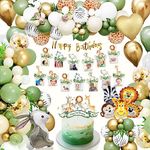 Safari Birthday Decorations 103 Pieces Party Balloons Garland Arch Kit Wild Jungle Animal Green White Gold Party Graduation Baby Shower Happy Birthday Balloon