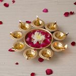 Webelkart Diya Shape Flower Decorative Urli Bowl for Home Decor Bowl for Floating Flowers and Tea Light Candles Home,Office and Table Decor| Diwali Decoration Items (Gold Polish)