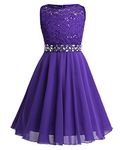 Xnihocha Junior Kids Flower Girl Dress Sleeveless Sequins Lace Chiffon Ball Gowns for Wedding Bridesmaid Party Purple 15-16 Years