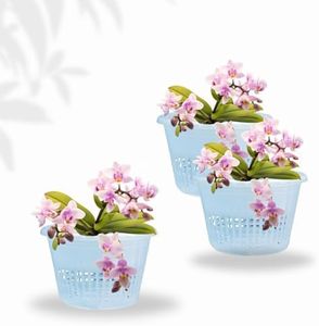 SHOPMEFAST Garden Plastic Hydroponics Orchid Pots, Plastic Plant Containers Set (8.75 inches, Natural) (Clear - Set of 3)