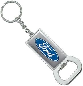 GRAPHICS & MORE Ford Motor Company Blue Oval Logo Keychain Rectangle Chrome Plated Metal Bottle Cap Opener