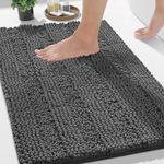 Yimobra Bathroom Rug Mat 32 x 20, Non Slip and Super Absorbent Bath Mat,Machine Washable Quick Dry,Ultra Plush Chenille Shower Rugs for Bathroom Floor Sink Tub and Shower Outside,Dark Gray
