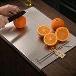 Herrlich Homes Stainless Steel Chopping Board with Lip for Kitchen | 35x30 cm Compact Cutting Board | Dual Side Reversible | for Vegetables, Meat, Fish, Fruits, Roti Kneading | Free 2 Steel Straws