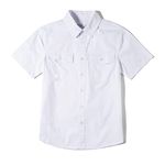 Tronjori Boys Short Sleeve Button Down Casual Woven Shirt Two Pockets, White, 6