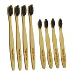 Veppacure Bamboo Wooden Toothbrush for Adults & Children Black Bristles 4+4Pcs, Charcoal Activated Ultra-Soft Bristles, Anti-Bacterial (Pack of 4-Adult with 4-Children)