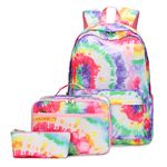 WUUDWALK School Backpack for Girls Teens Bookbag Set Girls Backpack and Lunch Bag with Pencil Bag (Tie Dye)