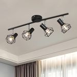 Mchoter Ceiling Light Rotatable 4 Way Adjustable Retro Ceiling Spotlights Black Metal Caged Shades Spotlight Fitting for Kitchen Living Room Bedroom (No Bulbs)