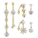 Kakonia 14g Belly Button Bars Long Dangly Short Reverse Belly Button Surgical Steel Cute Cubic Zirconia Belly Button Piercing Jewellery for Women