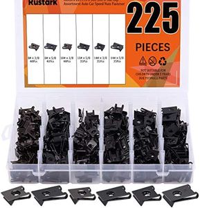 Rustark 225 Pcs 6 Size SAE U-nut Clip Assortment Auto Car Speed Nuts Fastener with Store Box for Dash Door Panel Interior