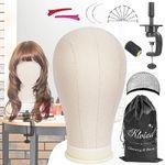 Klvied 22 Inch Cork Canvas Block Head Mannequin Head for Wigs, Wig Head Stand for Display Styling Wigs Making Kit ，Including Doll Head Storage Bag