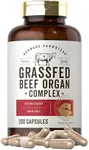 Grassfed Beef Organs Capsules 3250mg | 200 Count | Desiccated Liver, Kidney, Pancreas, Heart, Spleen Supplement | Non-GMO, Gluten Free | by Herbage Farmstead