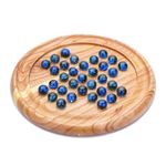 Ajuny Classic Solitaire Game - Vibrant Round Wooden Board with Colorful Marbles - Fun Family Strategy Game - 9x9 Inch, Ideal for Game Night