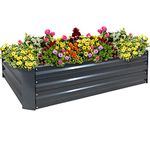 Sunnydaze 4x3x1 ft Rectangular Galvanized Steel Raised Garden Bed Kit - Raised Metal Garden Bed for Plants, Vegetables, and Flowers - Dark Gray