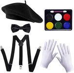 Keymall Kids Mime Artist Accessories 5Pcs with French Beret Hat Suspender Bowtie Gloves Face Paint for Halloween Mime Costume