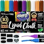 MMFB Arts & Crafts Chalk Marker Set – 10 Pack of 5mm, Classic Colored, Washable, Liquid Chalkboard Markers w/Reversible Nibs for Non-Porous Surfaces - Includes 45 Labels