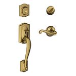 SCHLAGE Lock Company Camelot Single Cylinder Handleset and Right Hand Flair Lever, Antique Brass (F60 CAM 609 FLA RH)