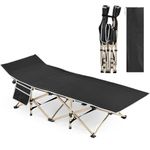 Yaheetech Oversized Portable Camping Bed for Adults, Folding Cot with Side Pocket for Travel/Fishing/Picnic/Office, Heavy Duty Durable Light Aluminium Steel Legs Black