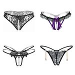 Jelove LINUMIN Women Sexy Panties Floral Lace Briefs Thongs Underwear Pack of 4, Black, Medium