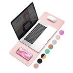 pepplo® Multifunctional Office Desk Pad, Ultra Thin Waterproof PU Leather Mouse Pad, Dual Use Desk Writing Mat for Office/Home, 60CM x 30CM (Pink + Sky Blue, 60 x 30CM)