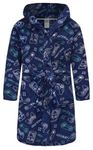 Kids Robe Boys Hooded Fleece Sleep Robe Girls Soft Bathrobe (CA/US, Age, 13 Years, 14 Years, Navy Gamepad)