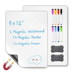 Magnetic Dry Erase White Board for Fridge Pack of 2, Flexible Refrigerator Magnet Whiteboard Notepad for Home Kitchen Memo Grocery List, includes 8 Markers and 2 Eraser with Magnets, (12”×9”, white)