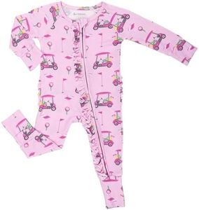 LollyBanks Baby Pajamas for Girls, 2-Way Zipper Infant Romper, 95% Viscose Made from Bamboo and 5% Spandex, Baby Sleepers for Newborn (Pink Golf Print)