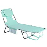 SunnyFeel Patio Lounge Chair, Outdoor Chaise Lounge, Reclining Beach Chair Adjustable Sunbathing Bed, Folding Garden Sun Lounger with Lay-Flat, Reading Hole, Arm Slots & Pillow for Yard, Balcony, Pool