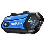 Fodsports M1-S PLUS Motorcycle Bluetooth Headset with Music Sharing, Microphone Mute, FM, Powerful 900mah Battery, Helmet Intercom up to 8 Riders with Noise Cancellation, Wonderful Sound, Blue, 1 pack