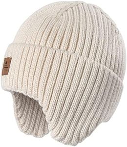 Baby Beanie Fleece Lined Toddler Winter Hat with Ear Flaps Little Girls Boys Warm Hats Cute Beanies for Kids Beige